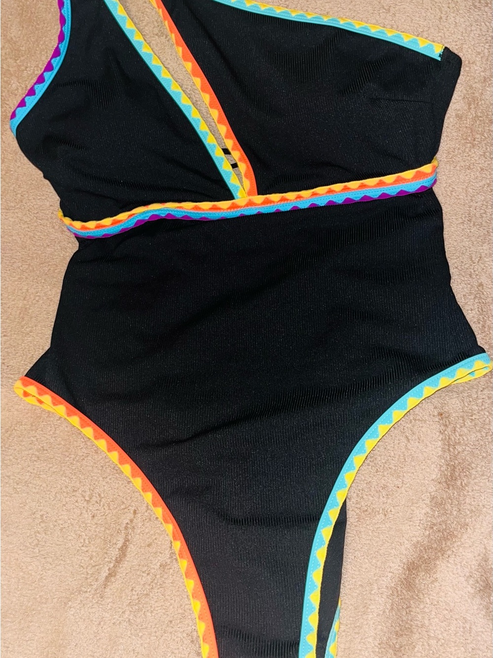 Black One-Piece Swimsuit with Neon Multicolor Trim